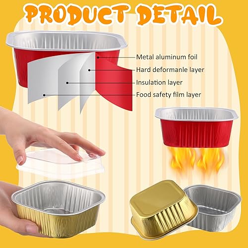 Miniatura 7 de 150 moldes desechables de 10 onzas para hornear pasteles con tapas, papel de aluminio, tazas para hornear cupcakes, pudín, postres, galletas,