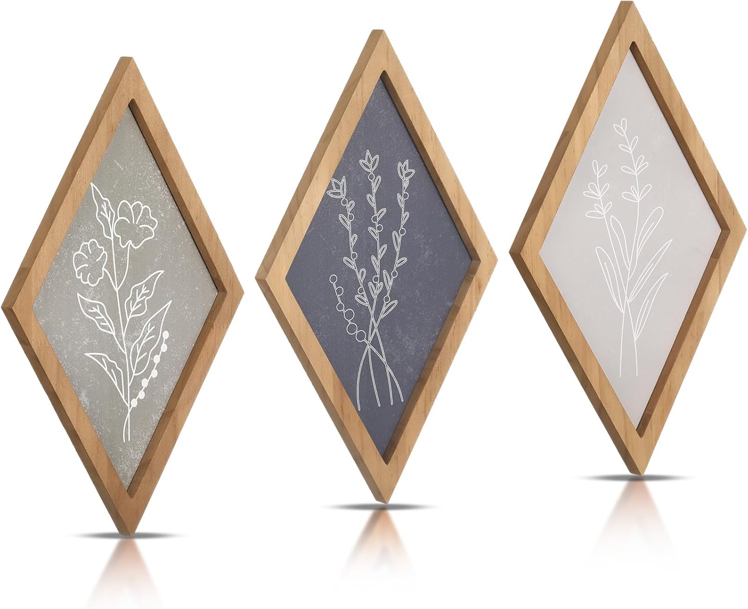 Yerliker 3 Pcs Botanical Wall Prints - Boho Vintage Wall Art - Plant Framed Wall Decor Set for Rustic Farmhouse Home Kitchen Bedroom, 13" x 8" (Gentle)