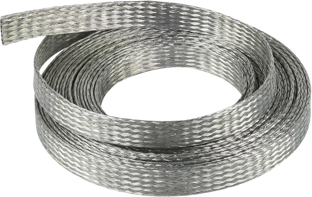 Tinned Copper Braided Shielding Cable Sleeve Ground Strap 1/2in Wide 28ft