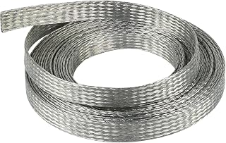 Tinned Copper Grounding Braid Straps Shielding Wire Sheathing Cable Sleeve Metal Flat Mesh Flexible Expandable (1/2 in Wide(0.32 in Dia)-15ft)
