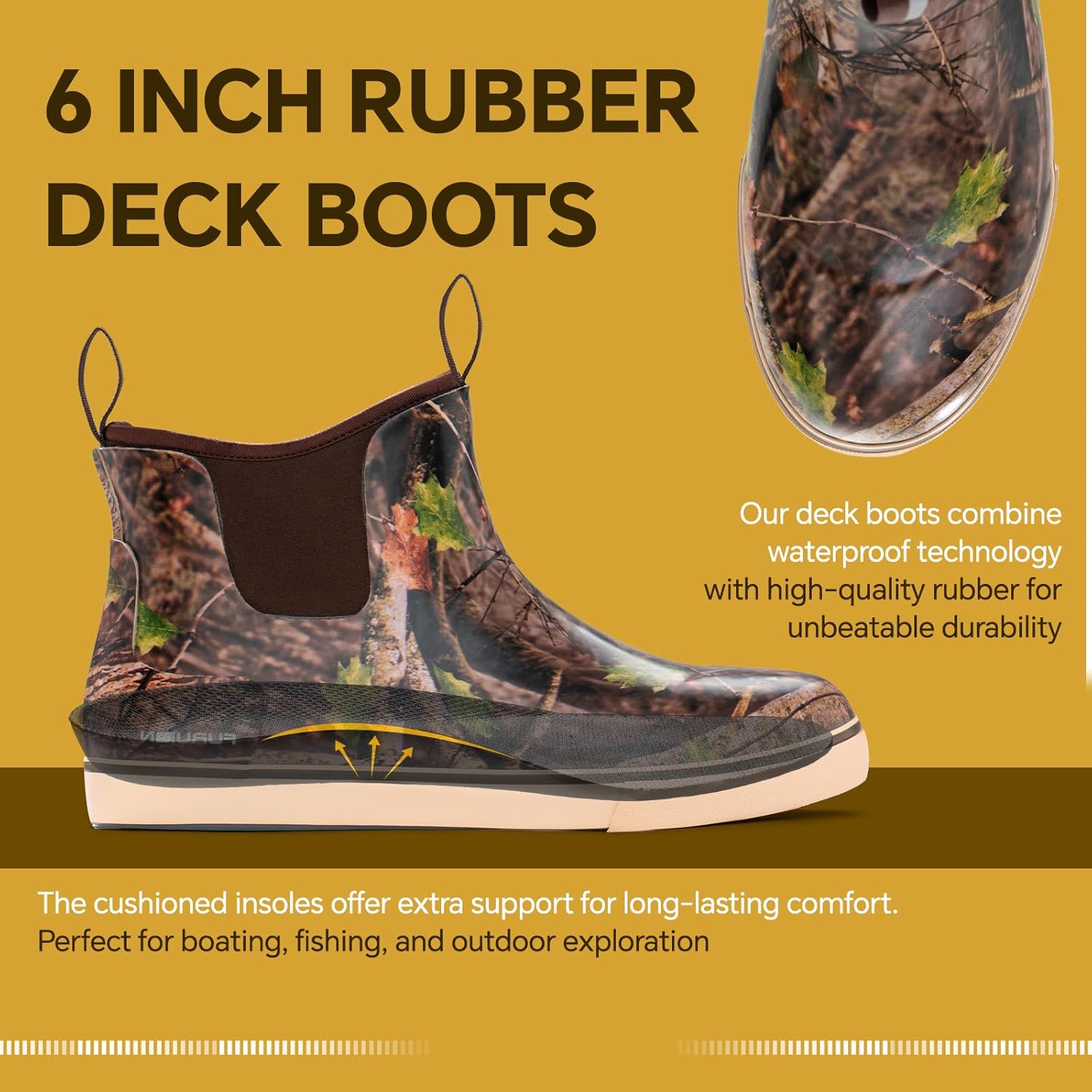 Furuian Men's Deck Boots Fishing Boots Waterproof Rain Boots Ankle Booties Slip On Neoprene Rubber Footwear Chelsea Boots Men botas para hombre for Gardening Fishing Boating Camping Sailing - Image 3