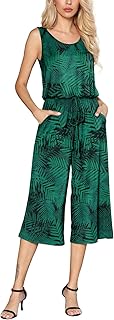 Euovmy Women's Casual Sleeveless Loose Elastic Waist Stretchy Wide Leg Long Romper Jumpsuit With Pockets