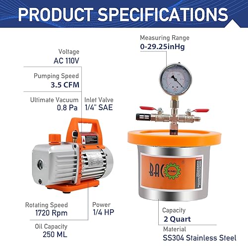 Miniatura 3 de BACOENG Kit de cámara de vacío de 2 cuartos con bomba de vacío de 3.6 CFM y 1 etapa HVAC