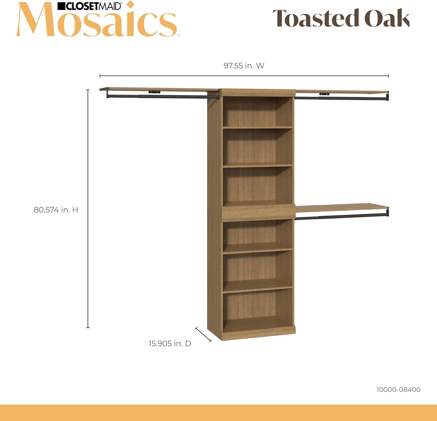 ClosetMaid Mosaics Storage Organizer Kit Includes; (2) 3-Shelf Units, and (3) Shelf & Rod Units, Toasted Oak