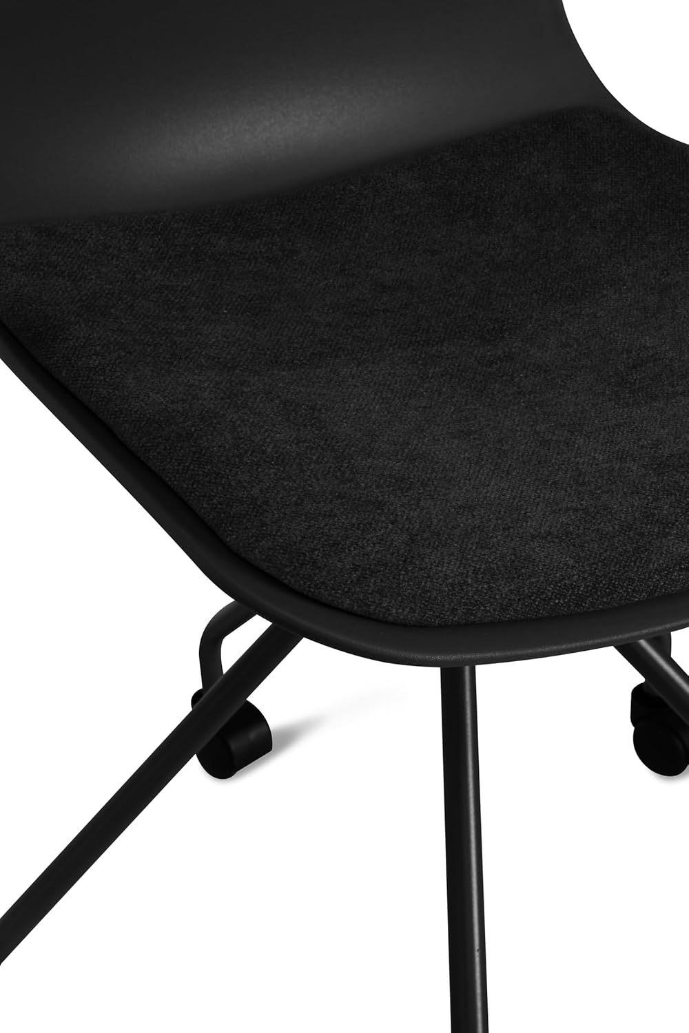 2xhome Set of 2 Modern Office Task Chairs | Linen Fabric Padded Cushion and Rolling Metal Base | Functional Conference Desk Computer Chair for Home (Black)