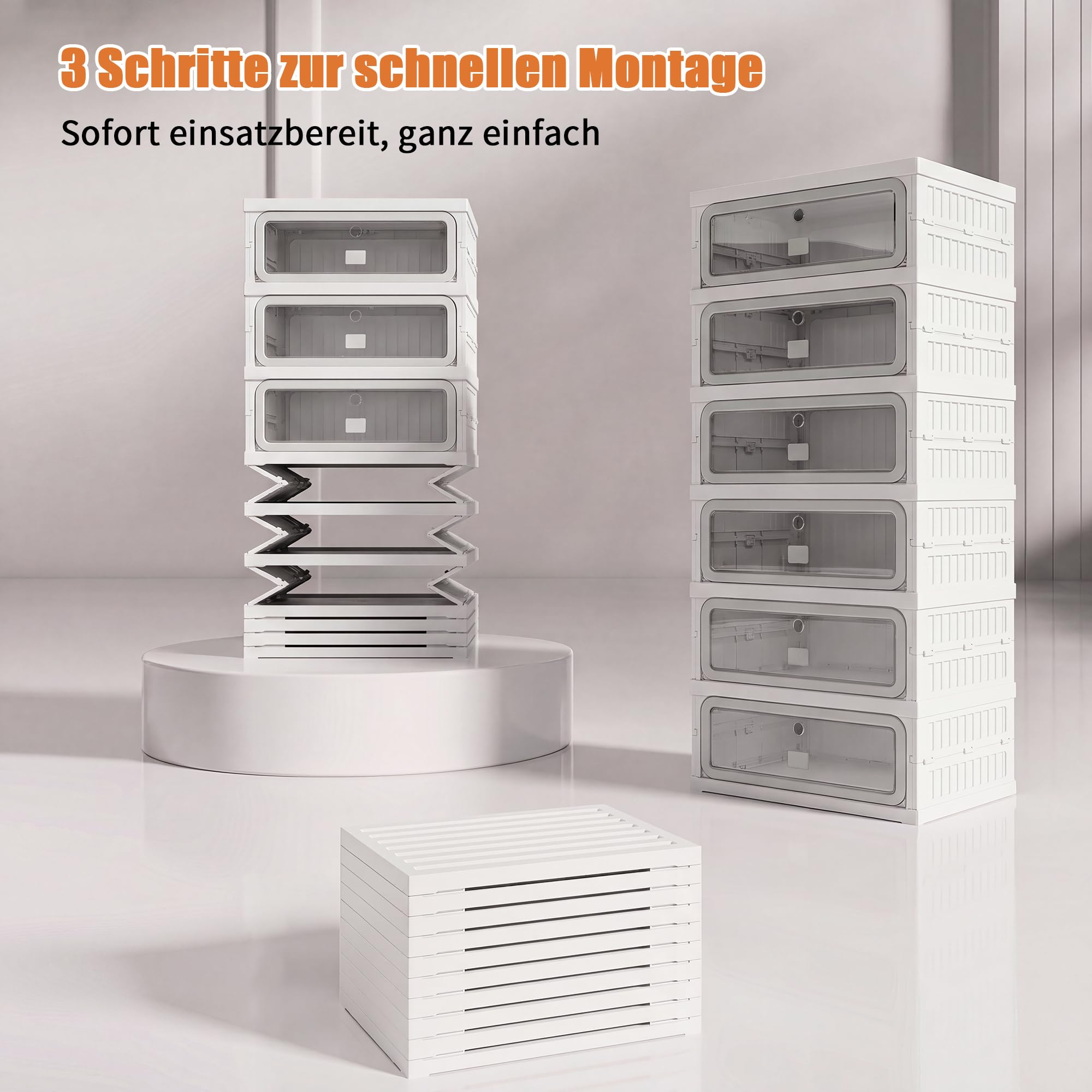 Scarpiera con ante, scarpiera in plastica con ante magnetiche, scarpiera impilabile per corridoio, camera da letto, porte trasparenti in PET, scarpiera con spazio (bianco + grigio, 1 colonna)