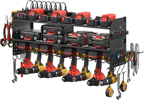 JUNNUJ Organizador grande de herramientas eléctricas con estación de carga, controlador de 8 taladros y soporte de batería para herramientas,