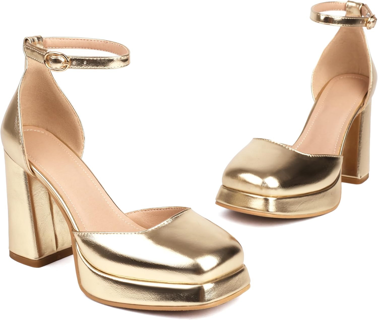 XIEDA Women's Closed Toe Platform Chunky High Block Satin Heels 4 Inch Ankle Strap Party Prom Dress Pumps - Image 5