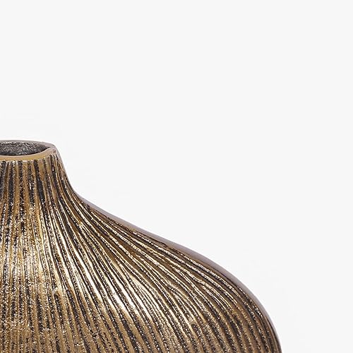 Miniatura 2 de AHC Home & Living Jarrón de metal, centro de mesa de decoración del hogar, arreglo floral, jarrón ovalado para mesa, encimera, (oro antiguo)