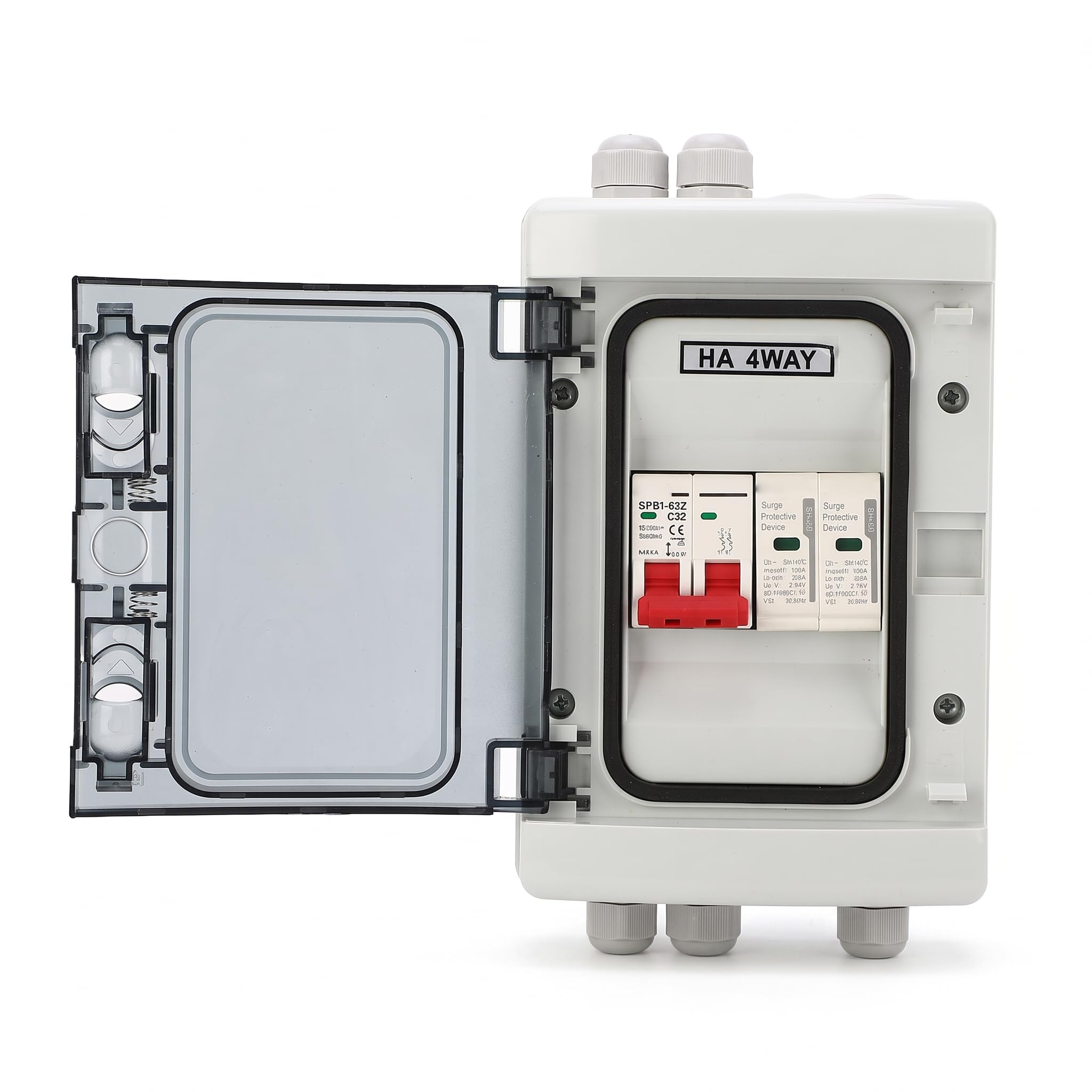 Bewinner HA 4WAY DC 500V 4-Wege-Solar-PV-Kombikasten mit Leistungsschalter, IP65 Wasserdichter Außenverteilerkasten für Solarpanelsystem, Wohnmobil, Netzunabhängig (32A)