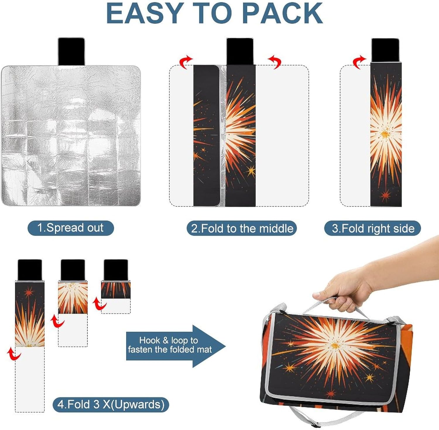 Outdoor Picnic Blanket Extra Large Beach Blanket Waterproof Picnic Mat Blast Camping Blanket Portable with Carry Strap Park Blanket for Grass Camping Park