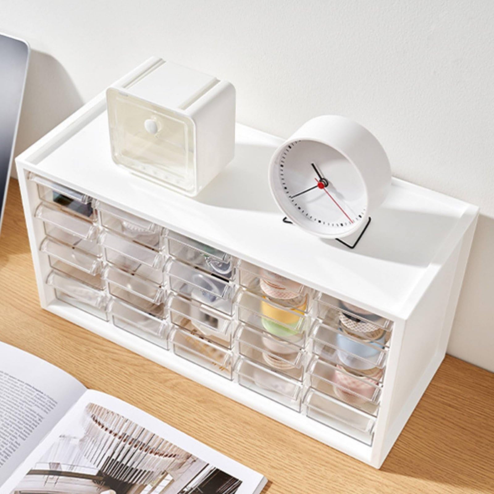 Scatola Portaoggetti a Cassetti Multifunzione Mini Cassettiera da Scrivania Multi-Scomparto Mobile Organizer da Scrivania per Ufficio, Studio, Bianco