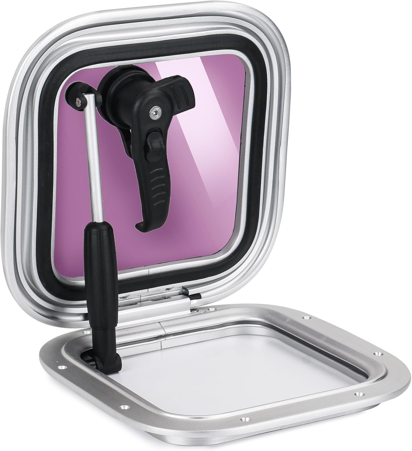 Smart Marine Boat Porthole Window Anodized Aluminum Frame Square Portlight Boat Hatch Lids 10.8 inch with Handle
