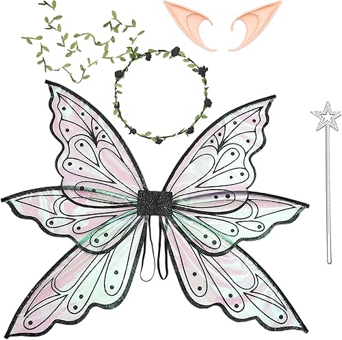 Alas grandes de hadas doradas para adultos, alas transparentes y brillantes, disfraz de hada de mariposa, disfraz de Halloween, alas de ángel para