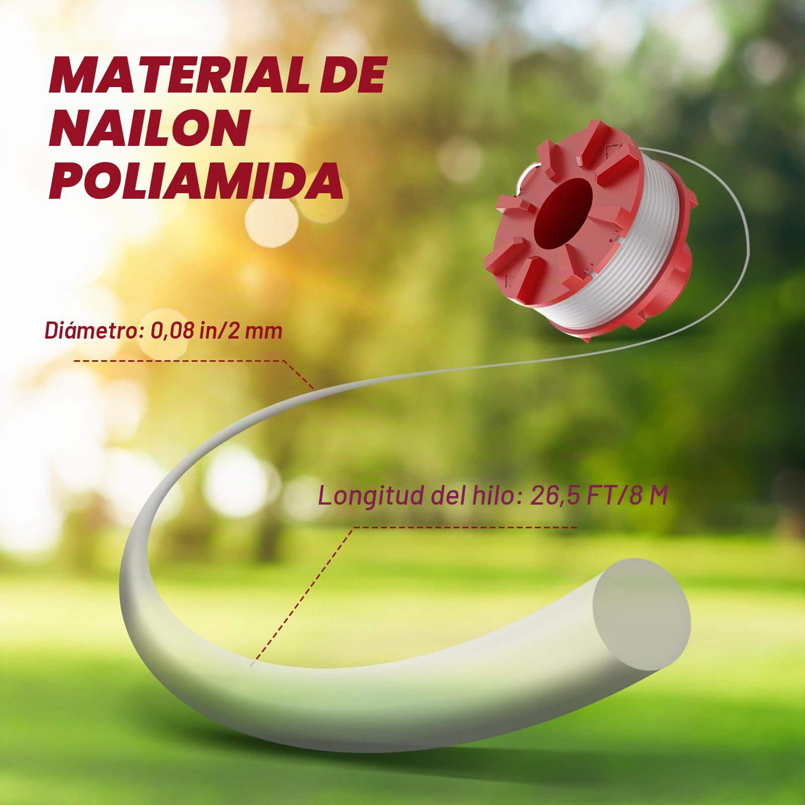 CDIYTOOL 3405096 - Bobina de repuesto para desbrozadora Einhell GE-CT 36/30 LI E Solo, AGILLO 36/255 BL, AGILLO 18/200, 2 mm, 8,1 m