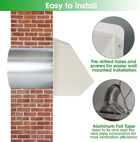 Miniatura 5 de Ventilación de pared con capucha de 10 pulgadas con rejilla y amortiguador, tapa de ventilación de escape de pared exterior para campana extractora