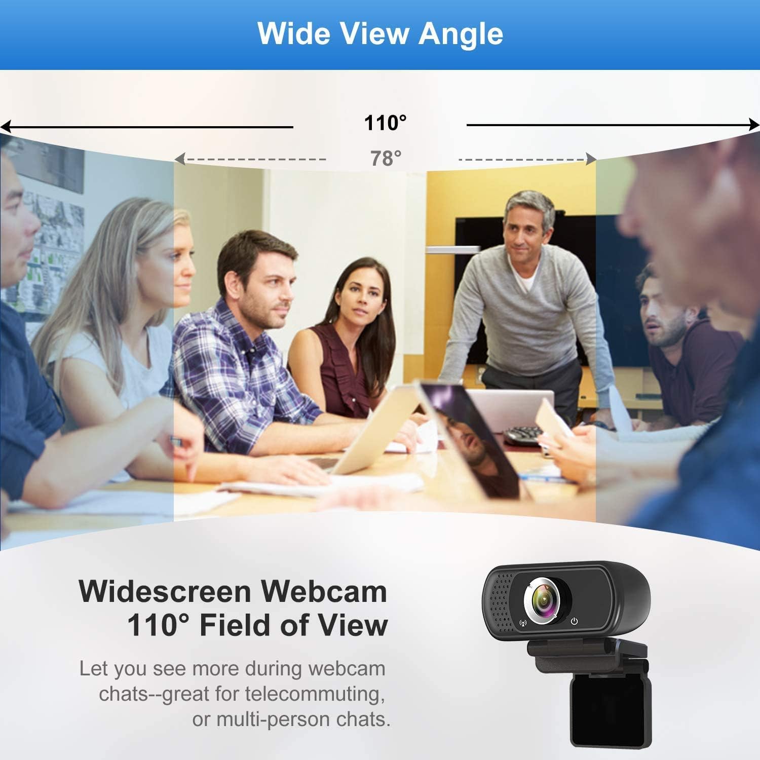 Webcam with Microphone with Privacy Cover,1080P Full HD Web Camera with Wide View for Live broadcast,PC Laptop Desktop USB Webcams Computer Video Camera for USB Video Calling Recording Conferencing