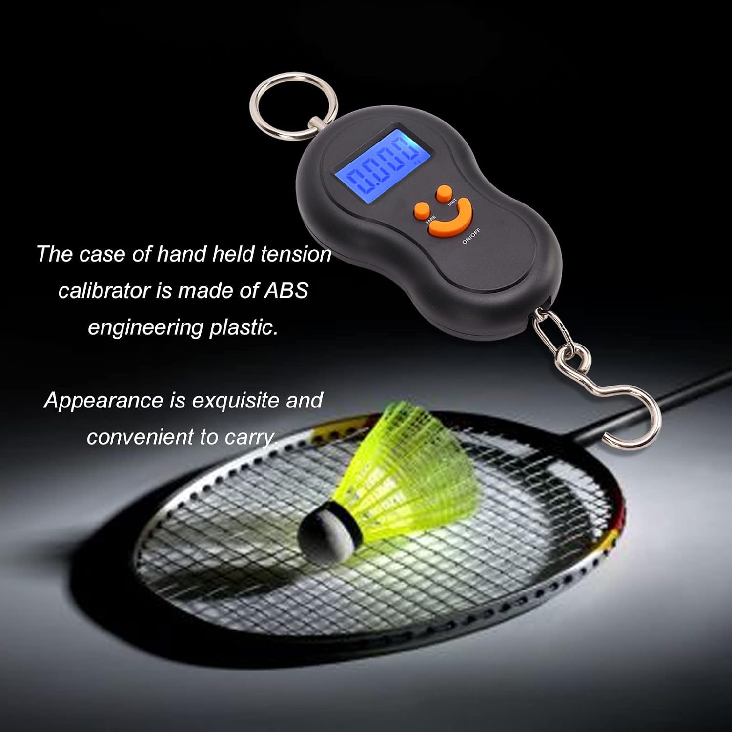 LCD Digital Racket String Tension Calibrator, 4 Units, Black | For tennis and badminton racket stringing; ABS handheld tool; batteries not included