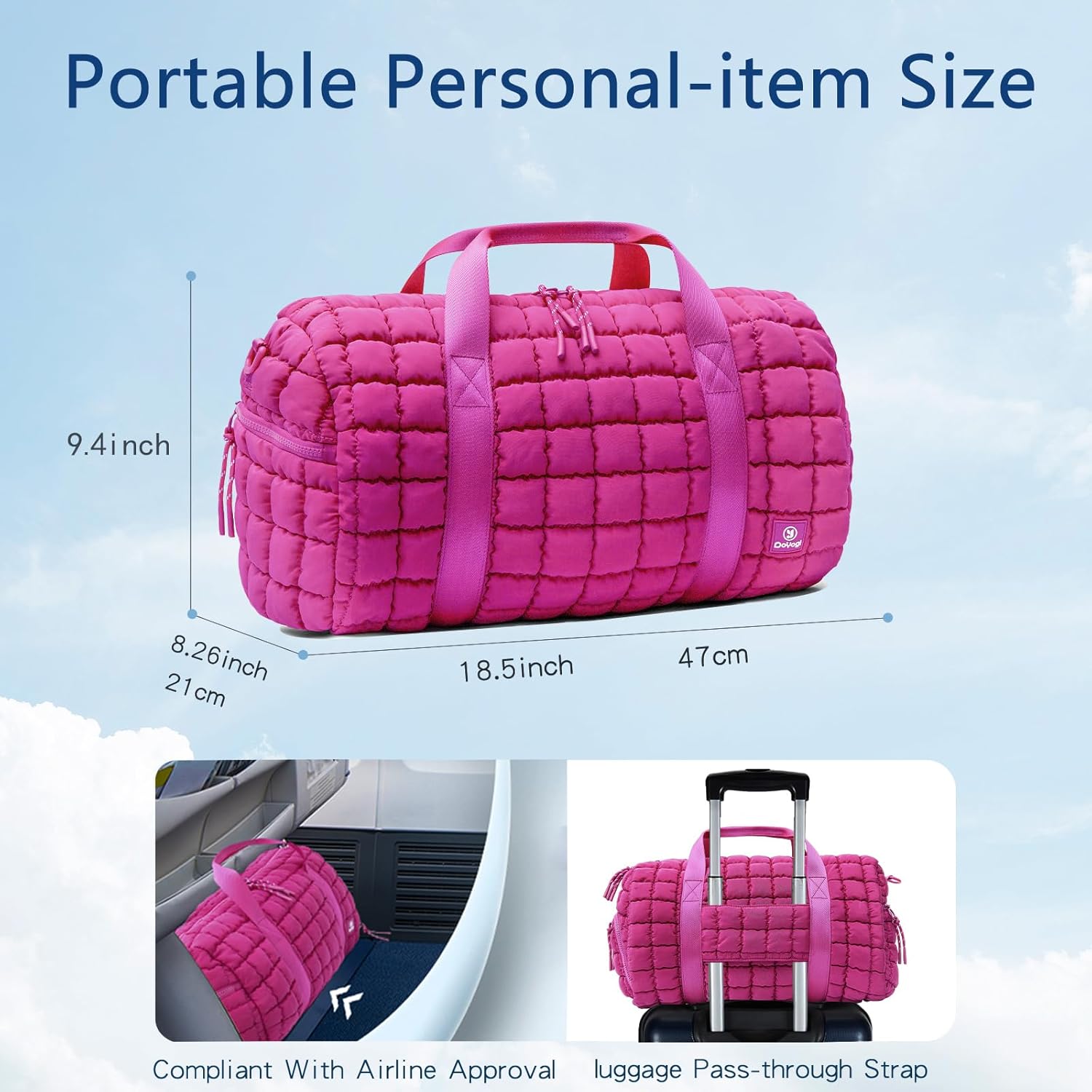 Quilted Gym Bag for Women,Duffle Bag for Travel with Wet Pocket,Carry on Weekender Bags for Women,Travel Bag with Shoe Compartment (Rose red) - Image 3