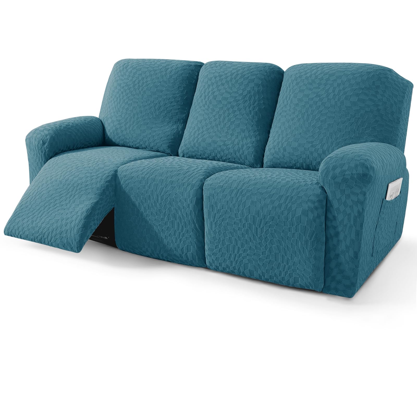 ZNSAYOTX Sofa Recliner Cover 8-Piece (69"-91") Super Soft Recliner Couch Covers with Big Pocket &amp; Anti Slip Ties Stay in Place, Stretch Lazy Boy Reclining Couch Sofa Slipcover Durable Washable, Teal