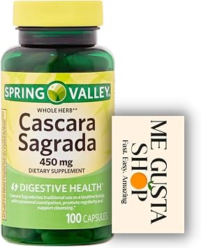 Spring Valley Cascara Sagrada Digestive Health Dietary Supplement 450 mg, 100 Count Pack of 01 + me Gusta Sticker