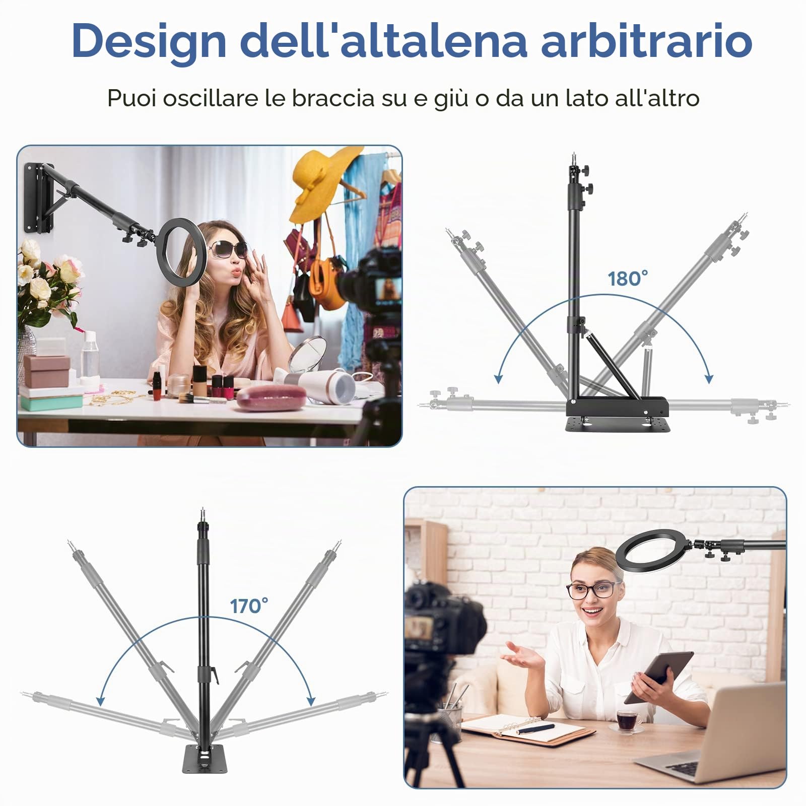 Braccio triangolare per montaggio a parete, 130 cm, rotazione flessibile di 180°, supporto per apparecchi fotografici per luce stroboscopica, monolight, softbox, ombrello, riflettore