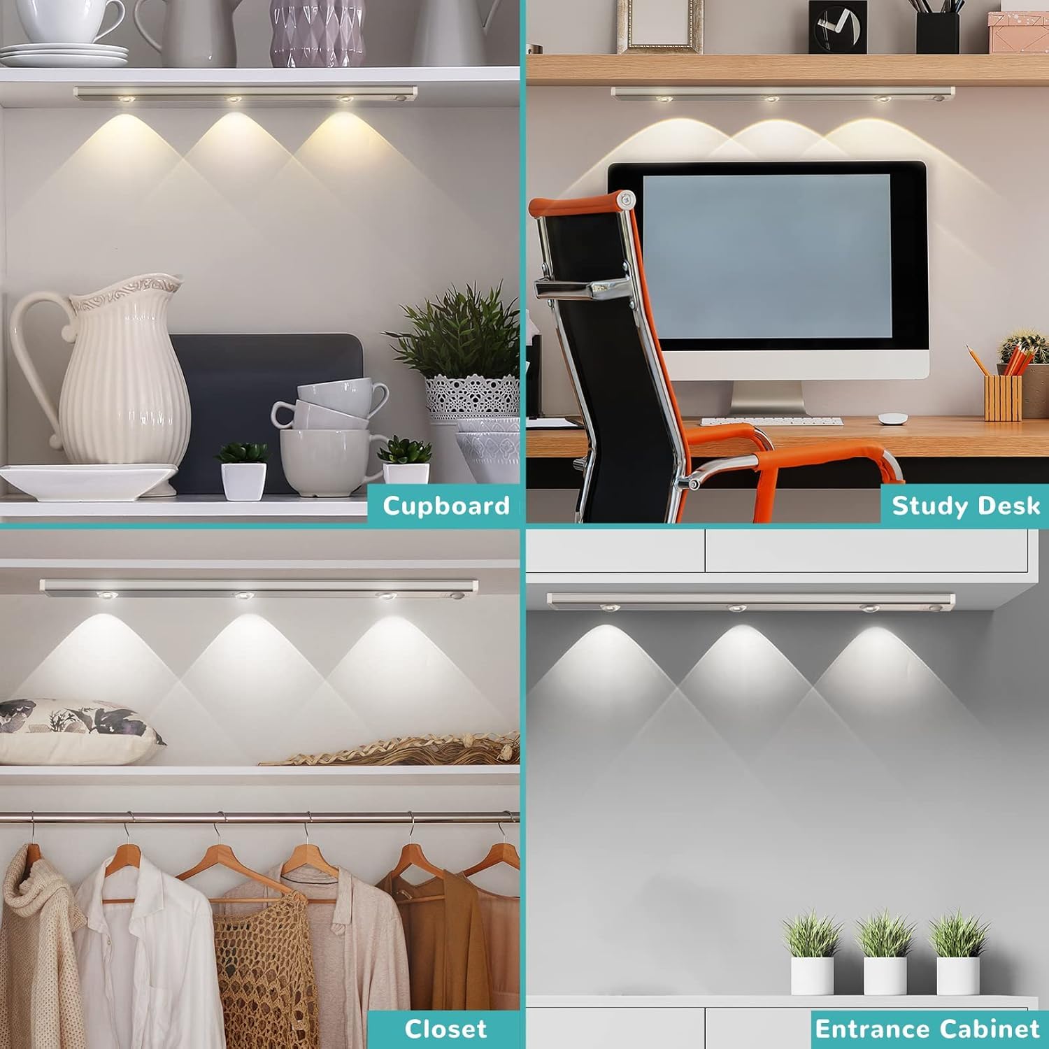 GITGRNTH ( Pack of 3 40cm Motion Sensor Cabinet Light, 1200 mAh Battery| 3 Color Modes (Warm/Neutral/Cool White) | USB Rechargeable Under Cabinet Lighting Perfect for Kitchen, Wardrobe 1