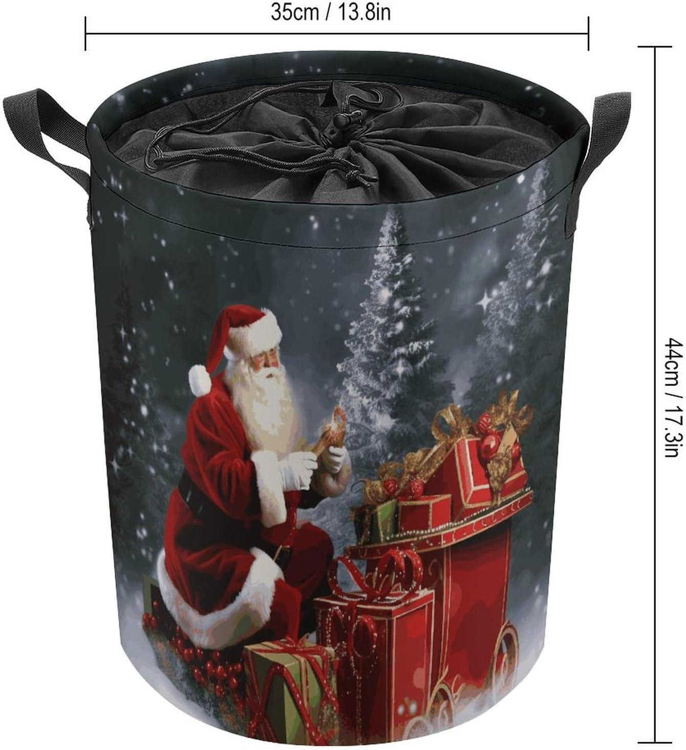 Laundry Basket Freestanding Laundry Hamper Large Merry Christmas Santa's Gift Laundry Basket with Fixed Drawstring Collapsible Dirty Clothes Hamper Storage Bag for Bedroom image 2