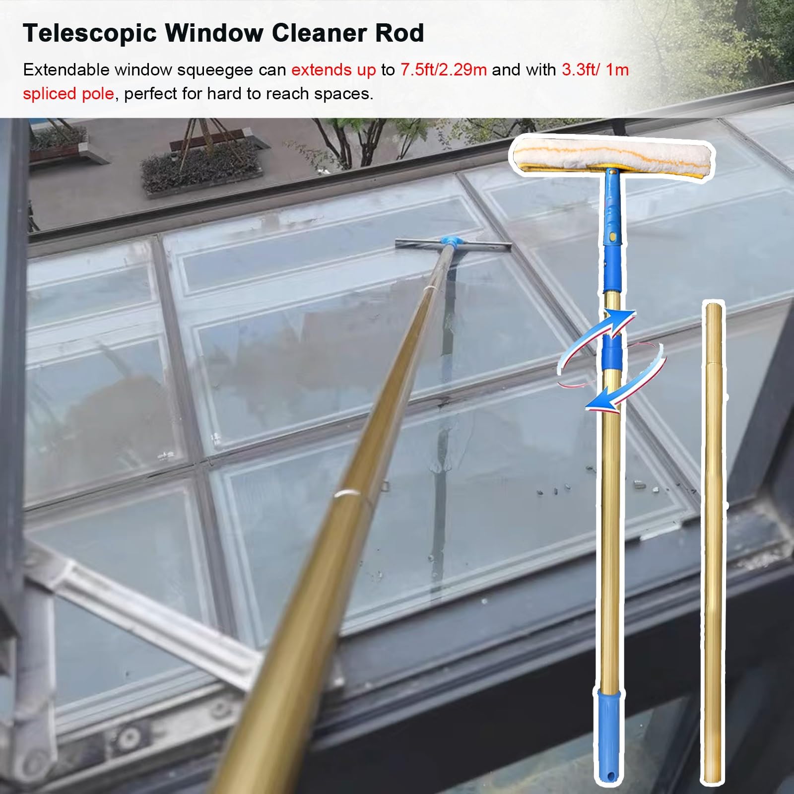 Fensterabzieher Mit Teleskopstange Fensterreinigungsset mit 3 4 5 6 7m Länge, Reinigungswerkzeug für hohe Glasflächen im Innen- und Außenbereich für Einkaufszentren/zweistöckige Häuser, Teleskop-Staub