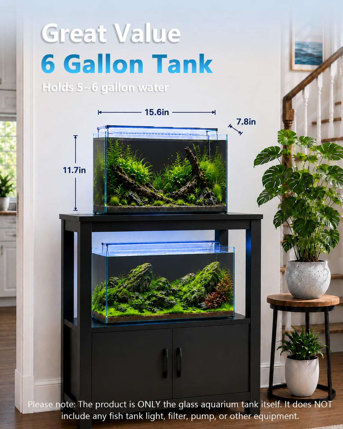 Nano Aquarium 25L, Randloses Glasaquarium mit offenem Rückdeckel, Ultra-Klarglas für Kampffische, Garnelen, Schnecken, Wasserpflanzen & Schreibtisch