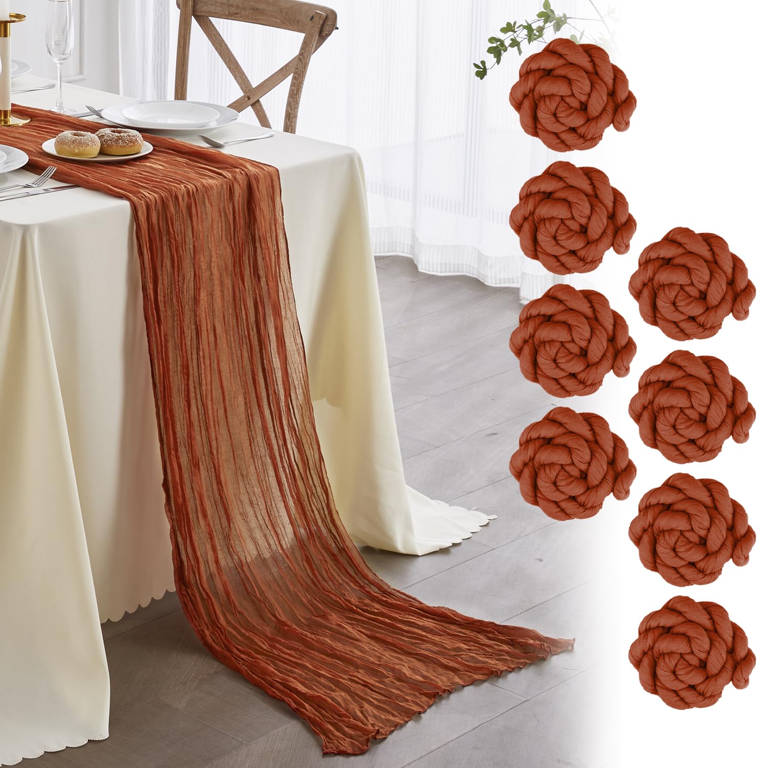 Nialnant 8 caminos de mesa de otoño, camino de mesa de gasa de terracota, camino de mesa de gasa para fiestas bohemias, bodas, despedidas de soltera, decoraciones de banquetes, graduaciones,