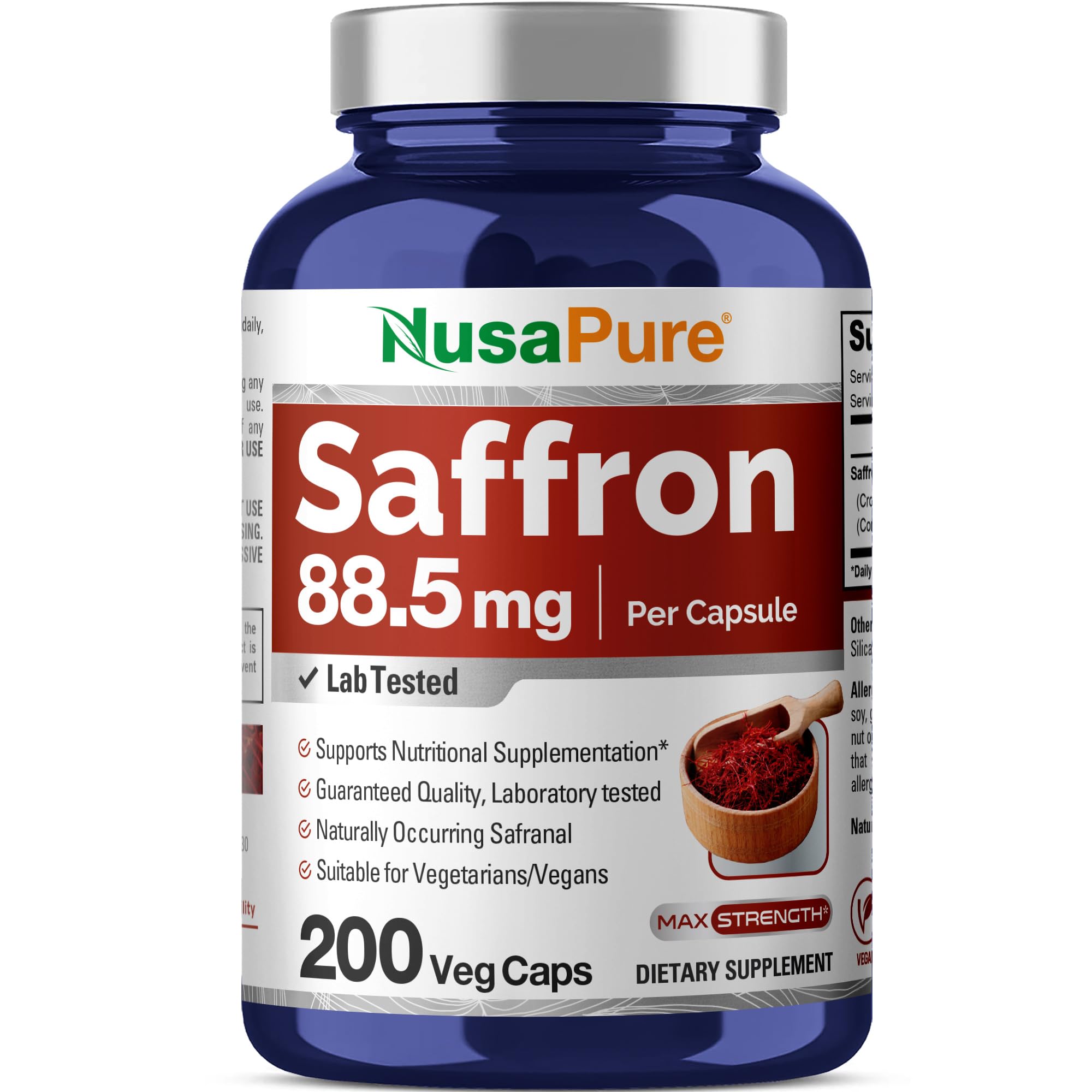 NusaPure Saffron Extract 88.5mg 200 Veggie Caps (Vegetarian, Non-GMO, Gluten Free)