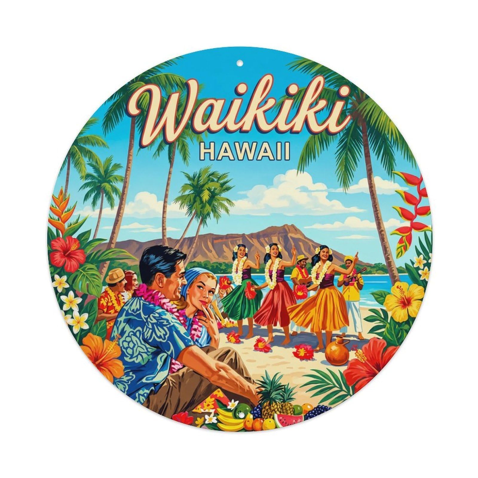 Vintage Travel Waikiki Hawaii Celebration Metal Tin Sign