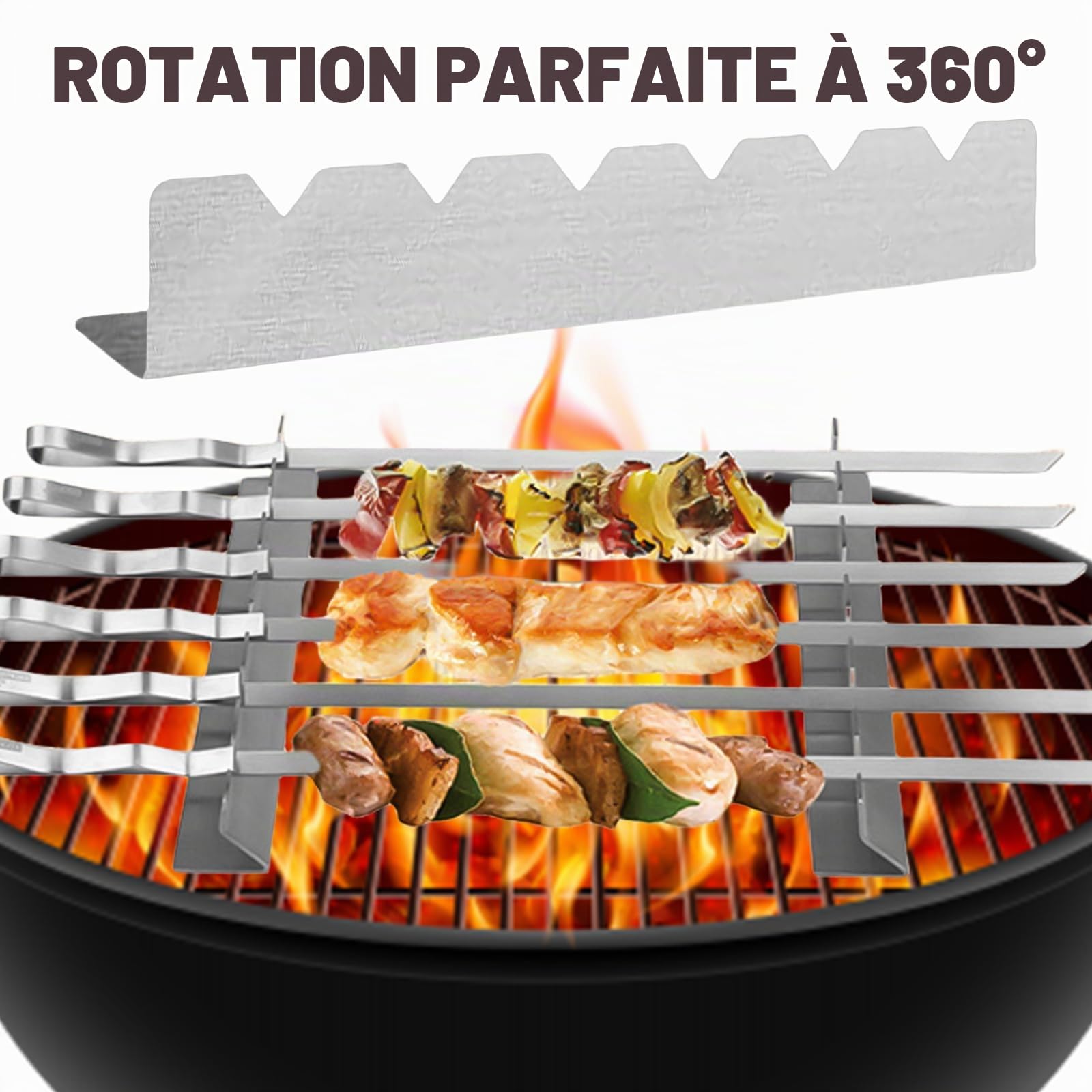 Lot de 4 racks à brochettes pour barbecue : support pour 6 brochettes, porte-brochettes en acier inoxydable, accessoires de barbecue, pour le camping et la randonnée