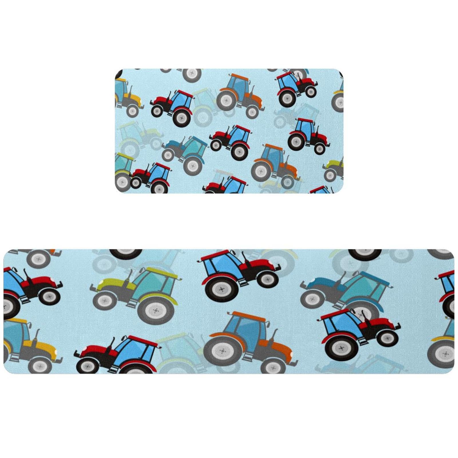 Tapete de cocina de 2 piezas con diseño de tractores, alfombra antideslizante y lavable