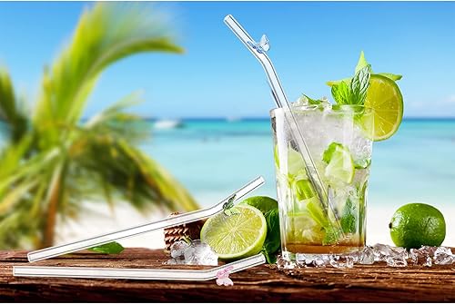 Miniatura 5 de 10 popotes de vidrio reutilizables con diseño colorido de mariposa con 2 cepillos de limpieza para cóctel batido té jugo batido leche bebida