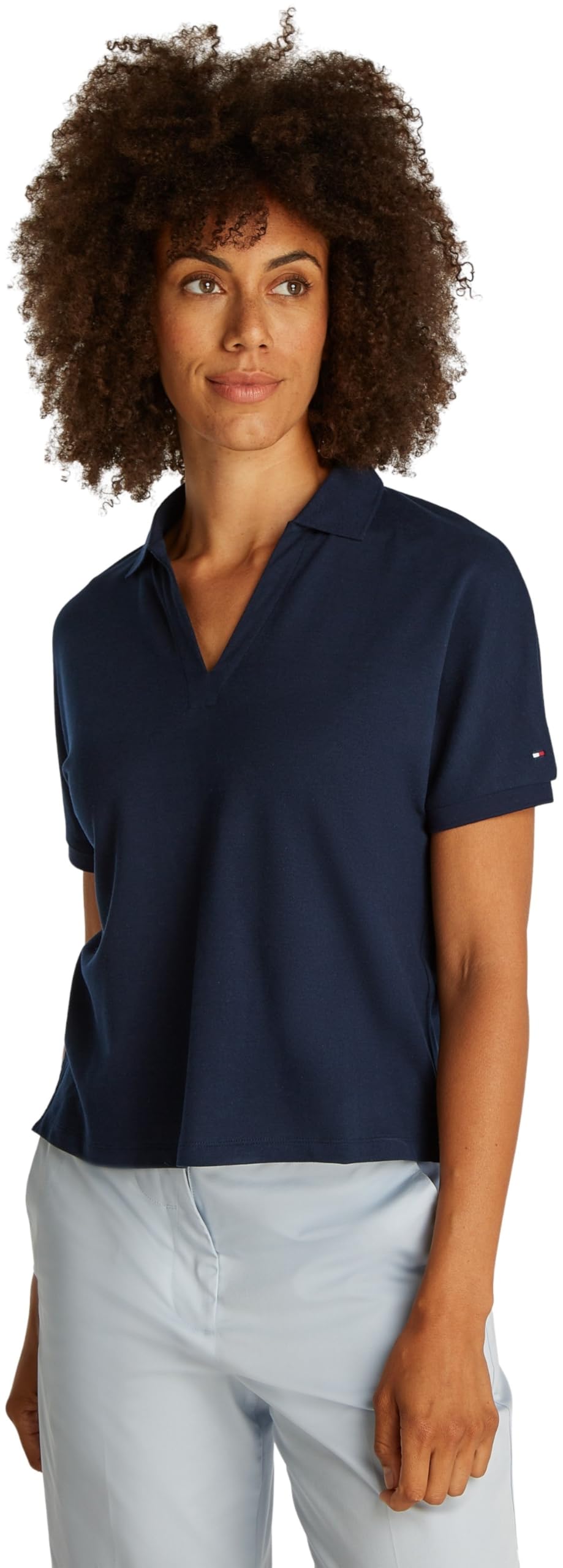 Tommy Hilfiger Polo de Manga Corta Mujer Lyocell Relaxed sin Botones