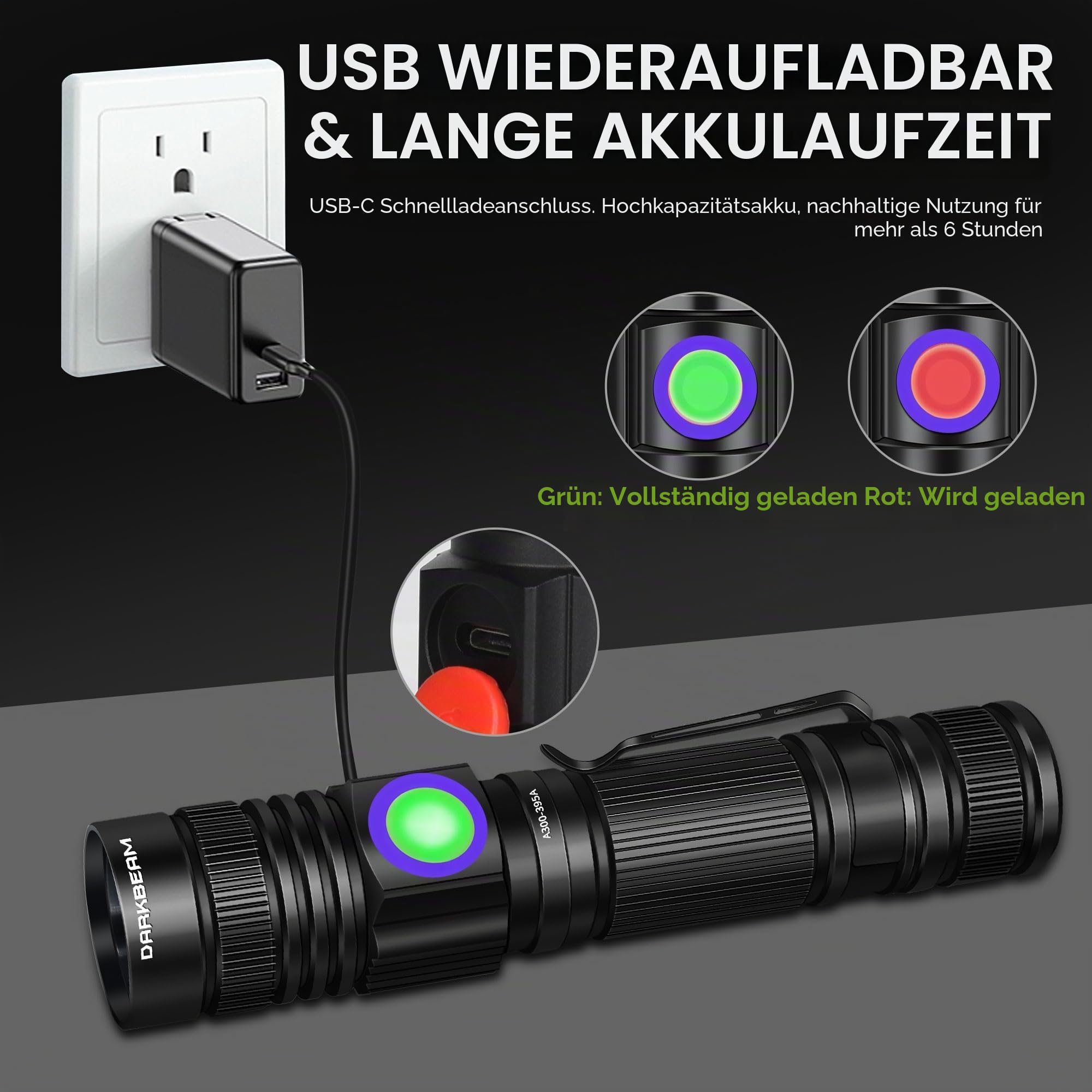 DARKBEAM UV Schwarzlicht Taschenlampe 395nm - Ladekabel USB Woods Lampe Mini Ultraviolett Licht LED Schwarzlichtlampe - Aushärtung von Harz, Detektor für Haustier/Katze/Hund Urin,Flecken,Skorpione