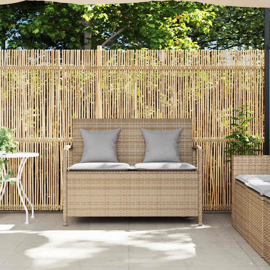 vidaXL Panca Portaoggetti da Giardino con Cuscino Beige in Polyrattan, Panca da Giardino