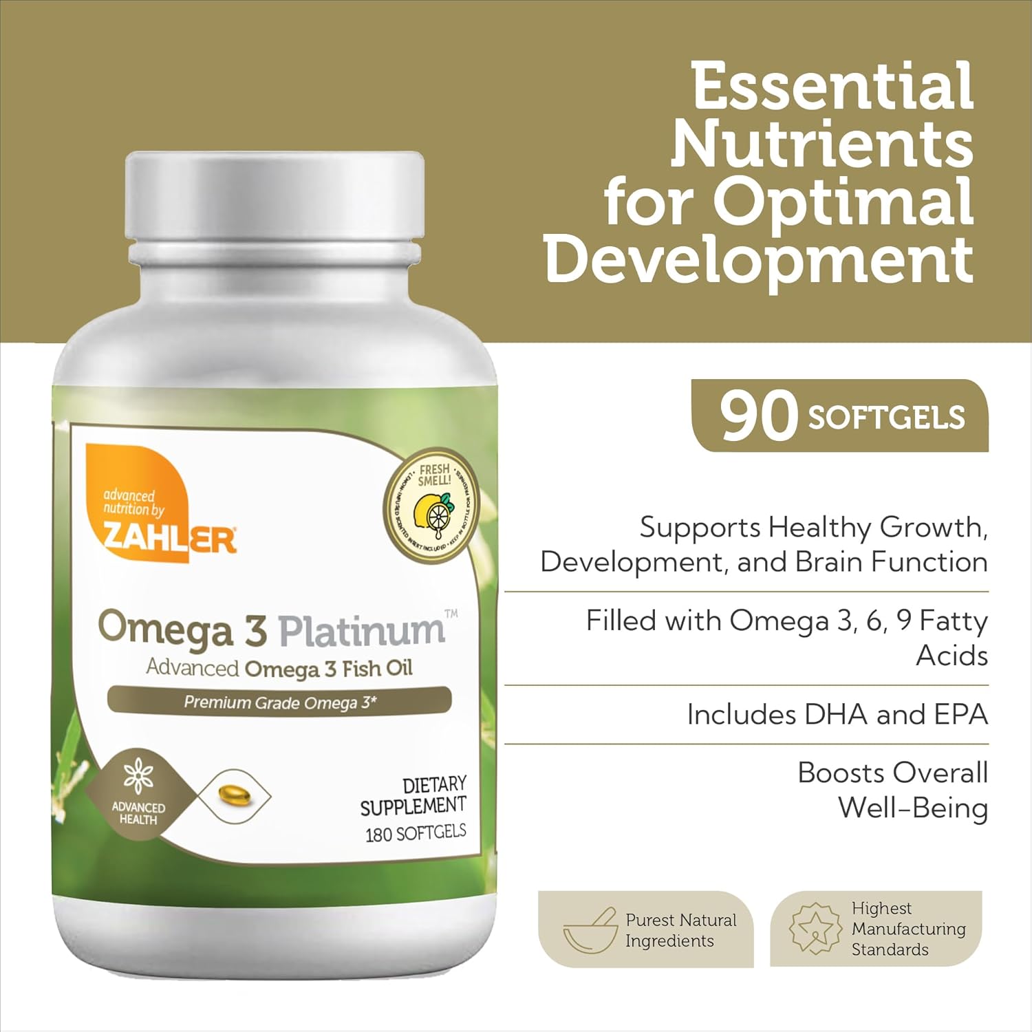 Zahler Omega 3 Fish Oil - Omega 3 Supplements with Fatty Acids, 600 mg EPA and 400 mg DHA - Supplements Derived from Kosher Tuna - Supports Brain & Heart Health (180 Softgels)