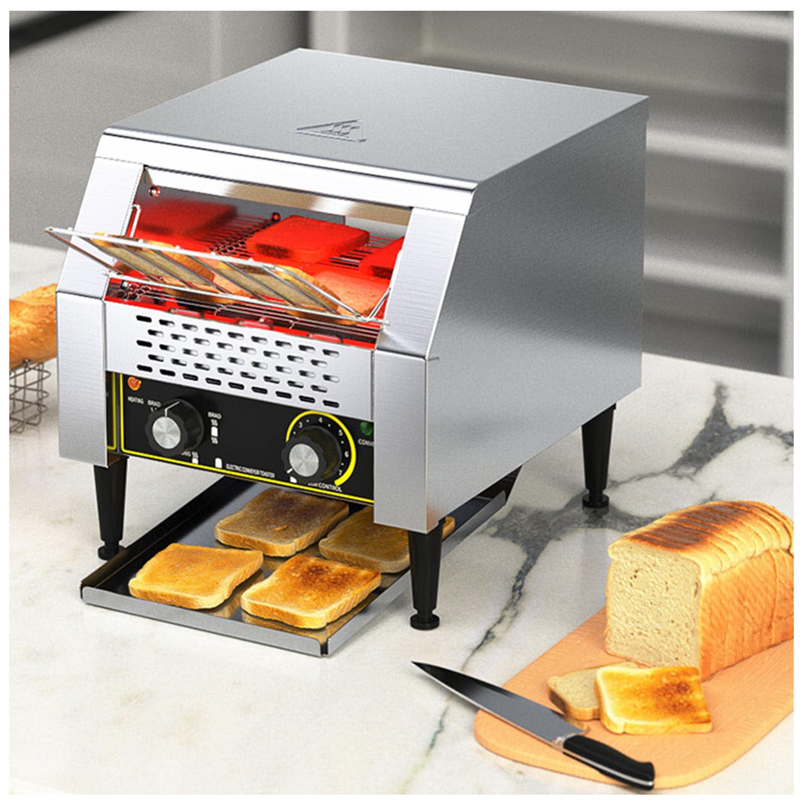 Tostadora comercial de acero inoxidable, profesional, con transmisión por cadena de calentamiento de 150/300/450 rebanadas/hora, para hoteles, restaurantes, bufés y panaderías.,300pieces/H