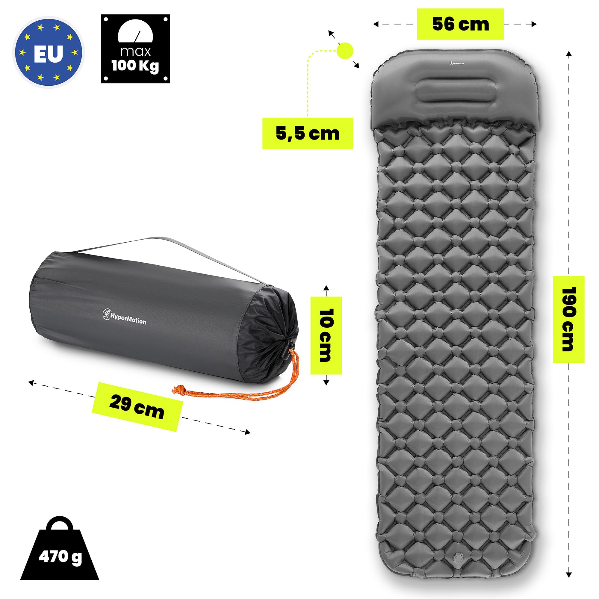 HyperMotion Campmat Matelas de Camping ultraléger 190x56 cm, Gris