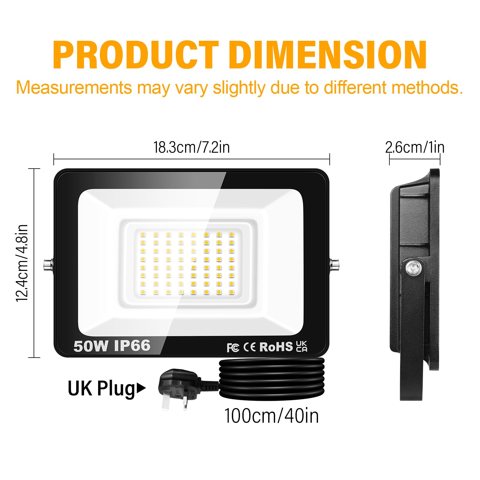 PICAA 50W LED Flood Light, IP66 Waterproof Super Bright 5000LM Security Light - Image 2