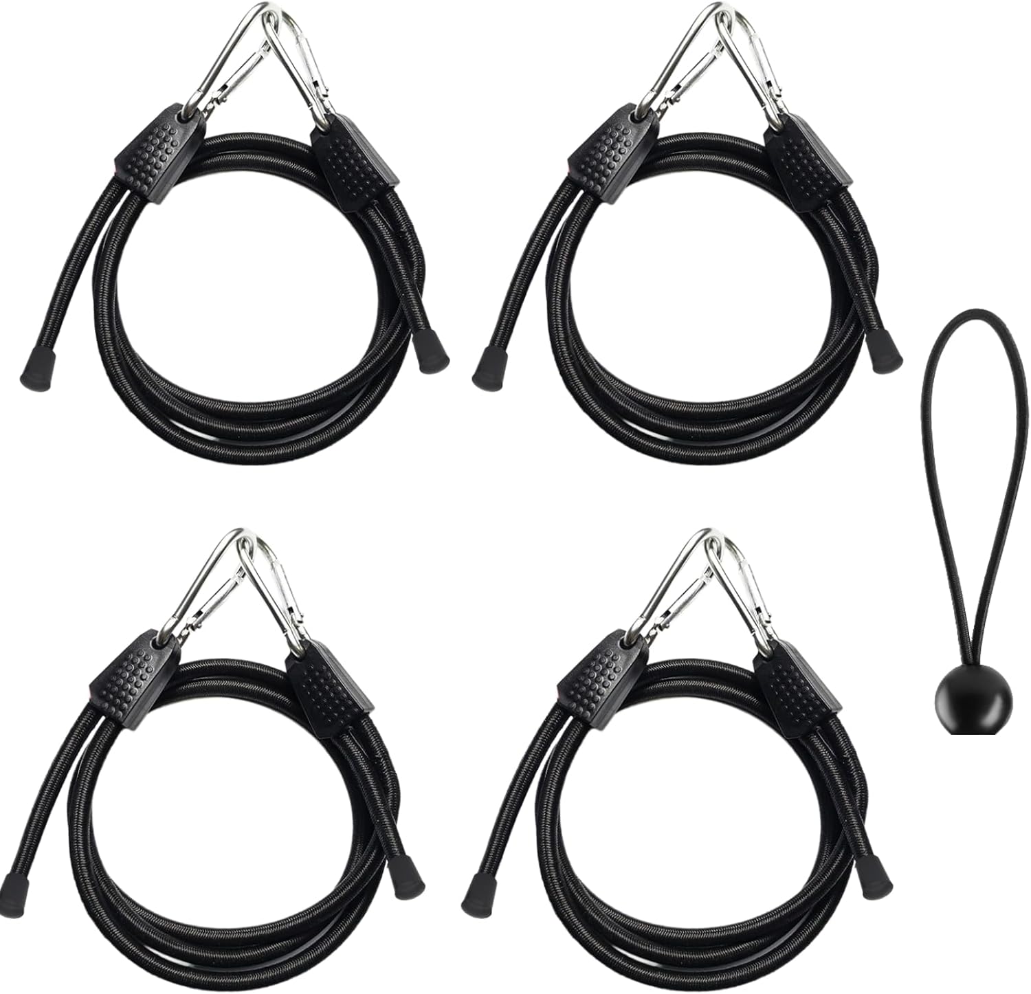 Adjustable Bungee,Rubber Bungee,Adjustable Bungee Cords,Adjustable Length 1m Width 8.5 mm, Elastic Rope, Set of 4, Equipped with D-Shaped Carabiner, High-Strength Aluminium Alloy Hook