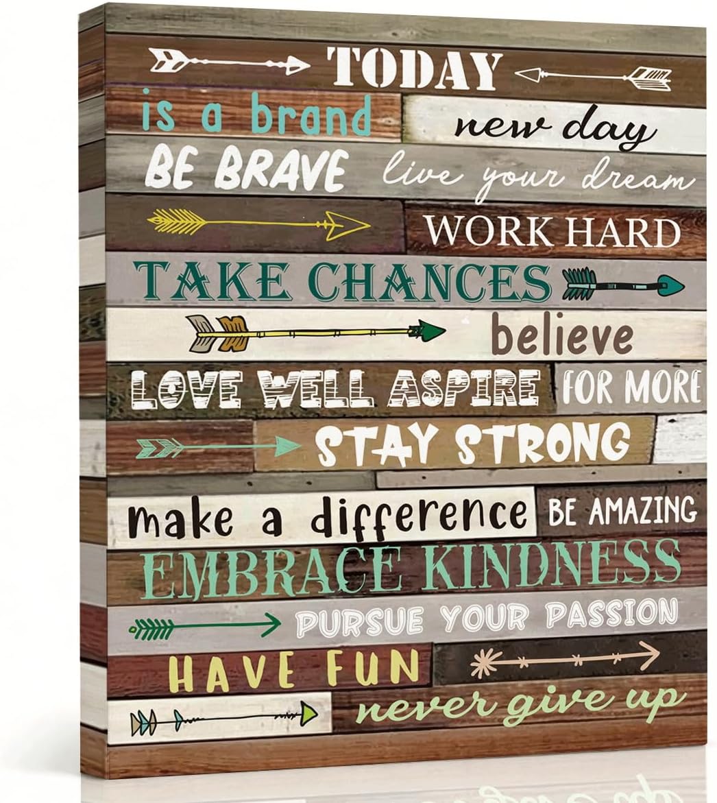 RTVJTERQ Inspirational Quote Canvas Wall Art, Thoughtful Encouragement Gift, Today Is A Brand New Day Print, Gallery Wrapped Canvas 8x10 Inches, Office Bedroom Decor