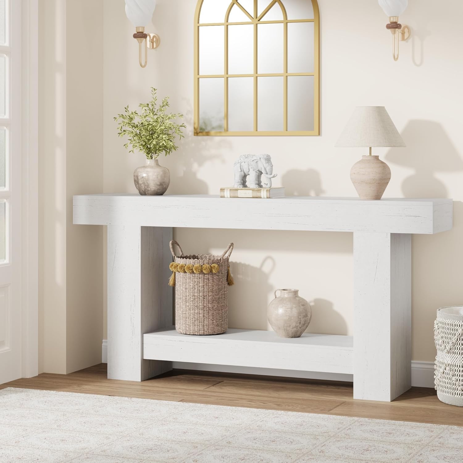 GAOMON Farmhouse Console Table, Wooden Entryway Table with Storage, Rectangular Narrow Sofa Table Behind The Couch, Entry Table Foyer Hallway Table for Entrance, Hallway, Living Room, White, 63 in