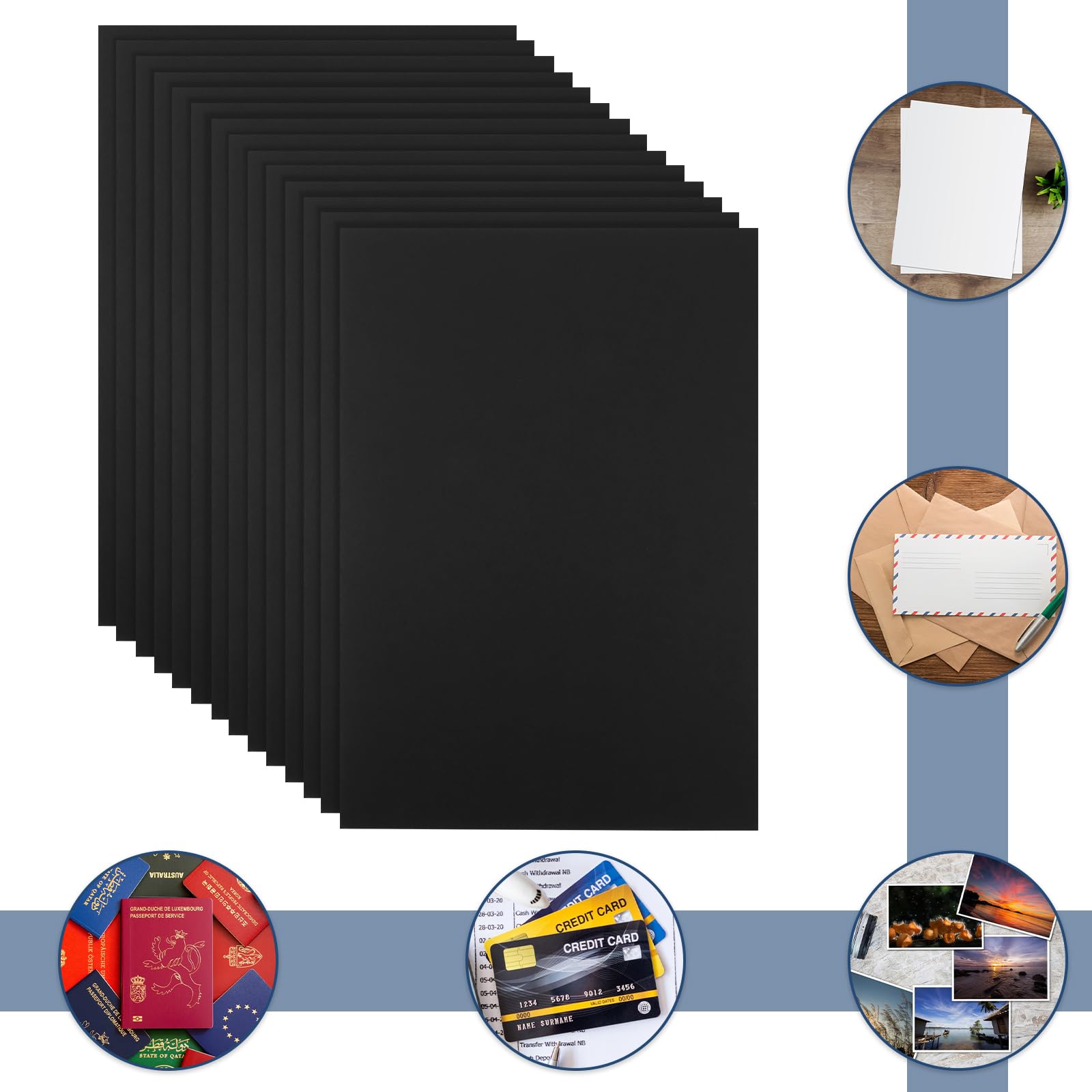 CYEER 50er Set Präsentationsmappe A4 Schwarz – Hochwertige Dokumentenmappe aus Karton mit Visitenkartenschlitz – Elegante Sammelmappe für Business, Angebote, Bewerbungen & Projekte
