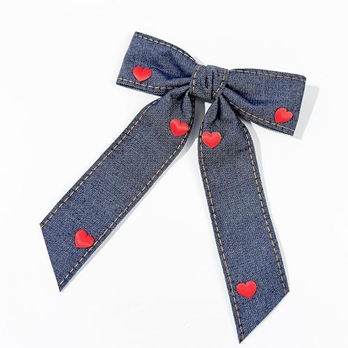 Miniatura 8 de Pinza para el pelo de mezclilla azul, con lazo para niñas, color azul, vaqueros, pasador para el pelo para niñas, lazos grandes, BW01 (azul claro)