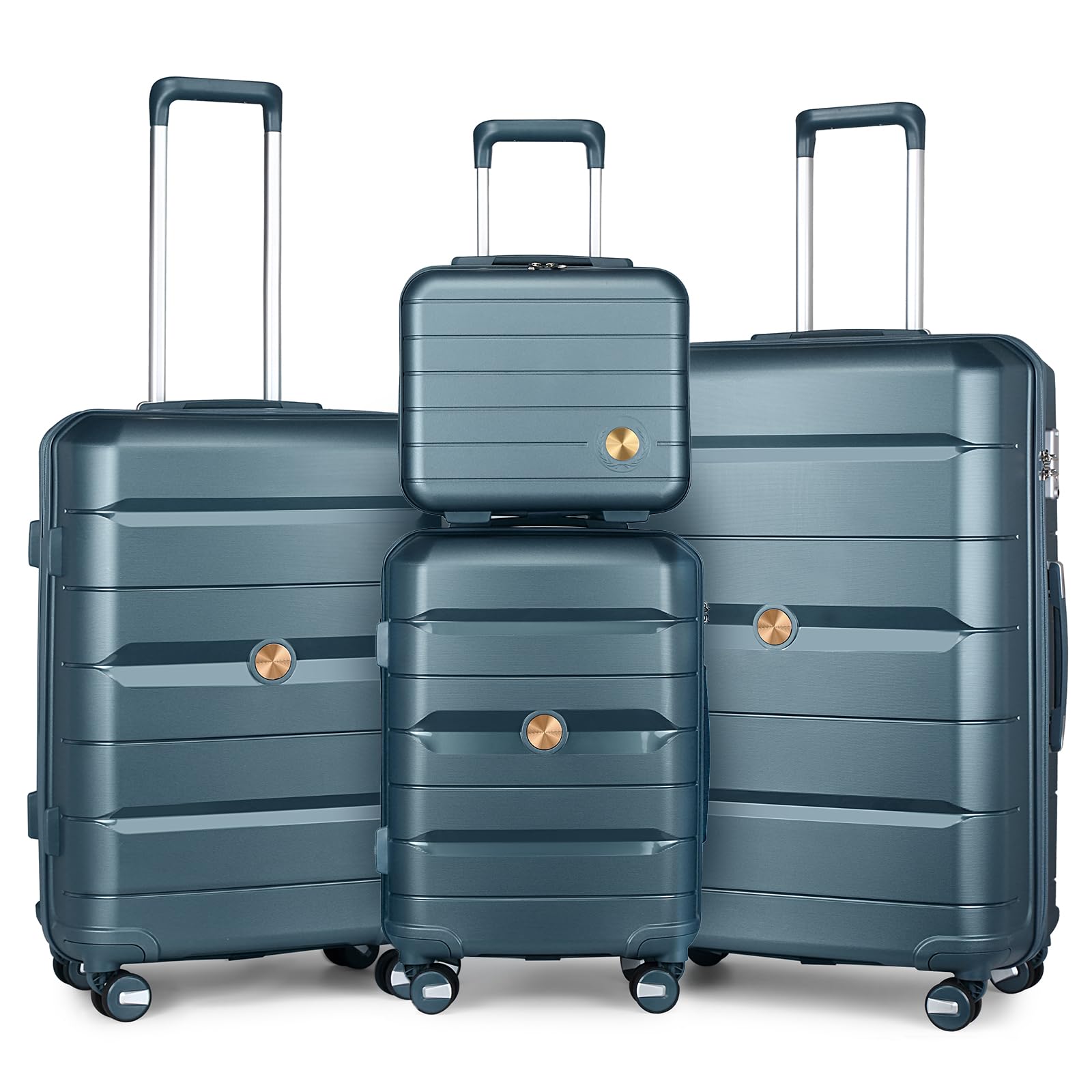 Somago Luggage Sets 3 Piece Spinner Hardside PP Suitcase with TSA Lock 4 Piece Set with 6 Set Packing Cubes for Travel (Ice Blue, 4-Piece Set (14/20/