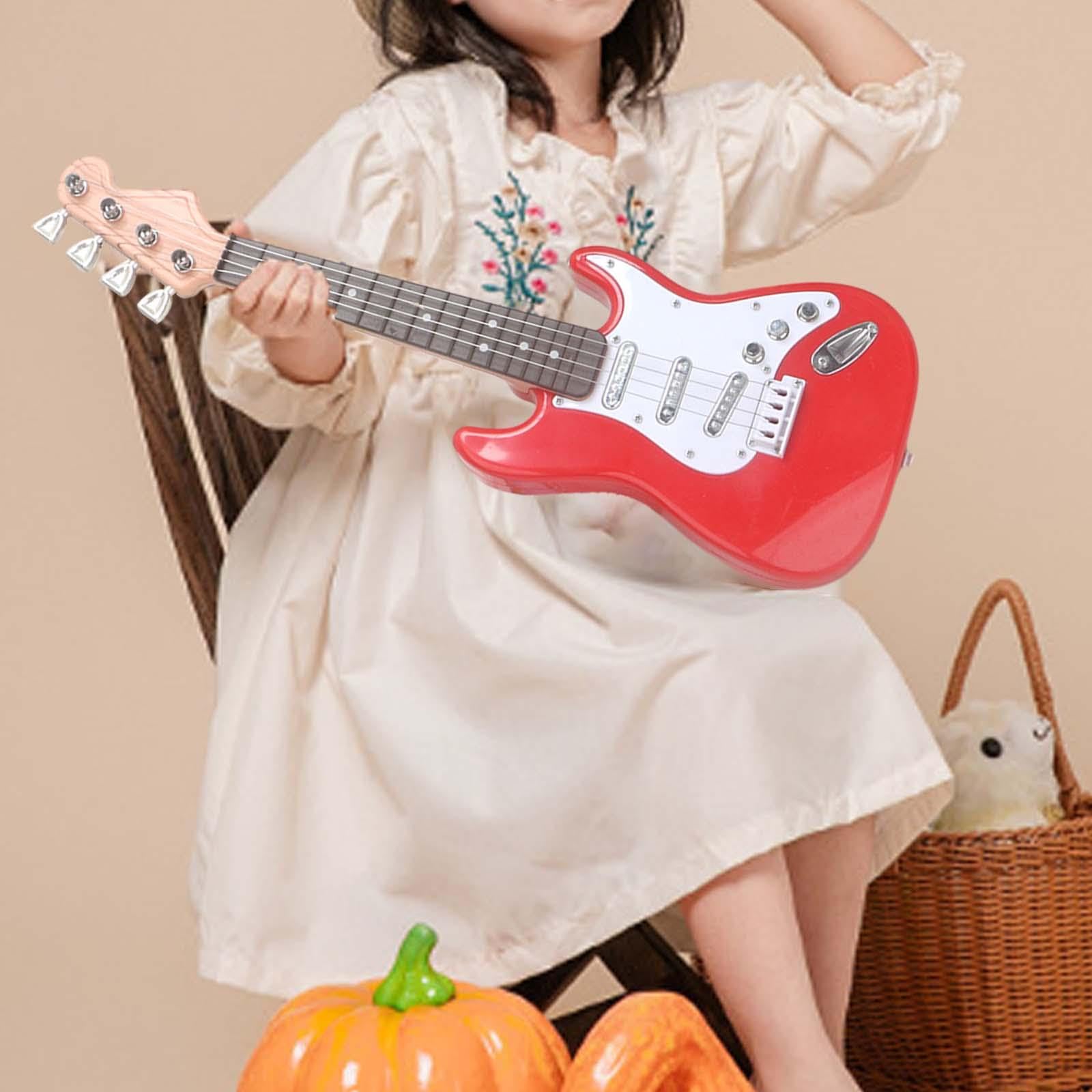 5 zestaw elektryczna gitara dla dzieci, 4 struny, mała gitara dla dziewcząt, prezenty urodzinowe, czerwona, 42 cm